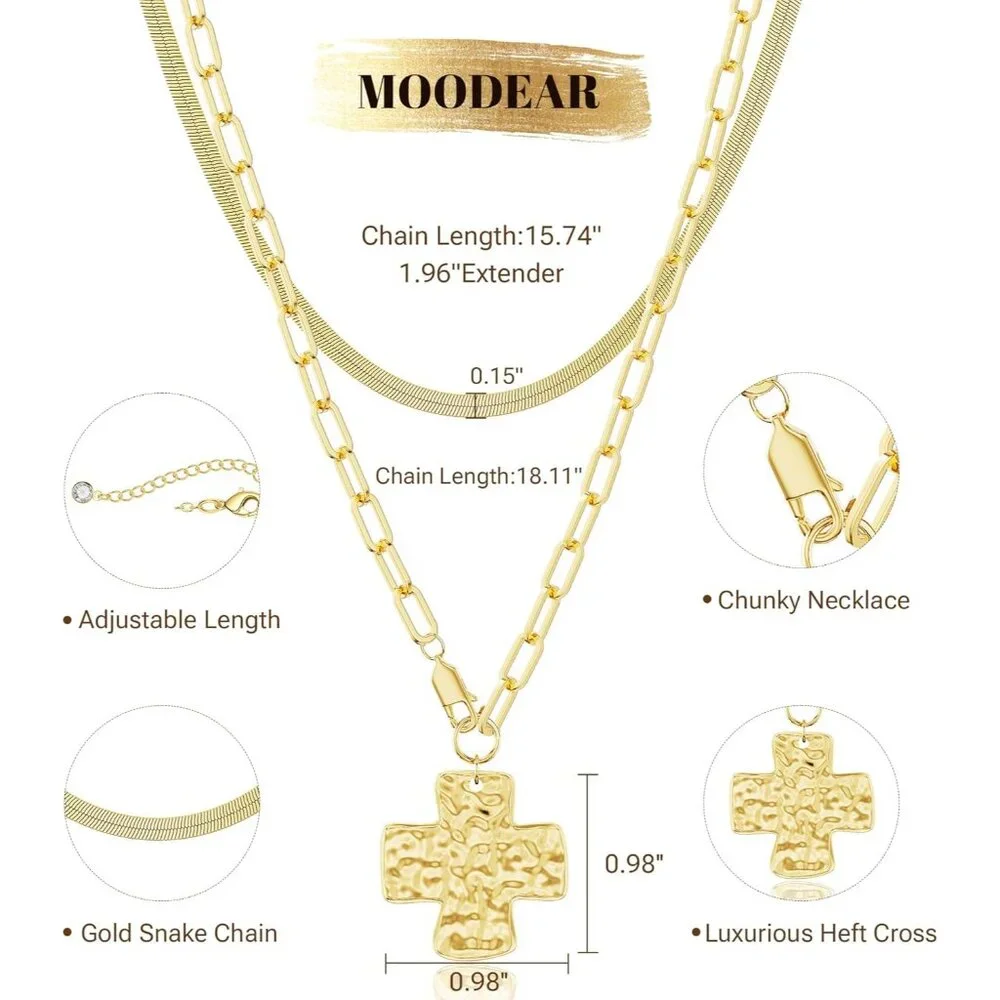 Easter Gifts for Women Chunky Cross Necklace for Women Trendy 14K Gold Plated Si - Picture 5 of 9